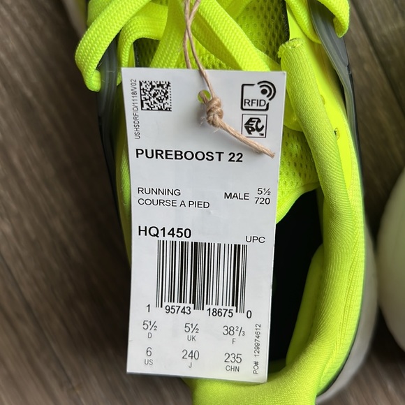 NWT Adidas Pureboost 22 Solar Yellow Sneakers - Picture 6 of 7
